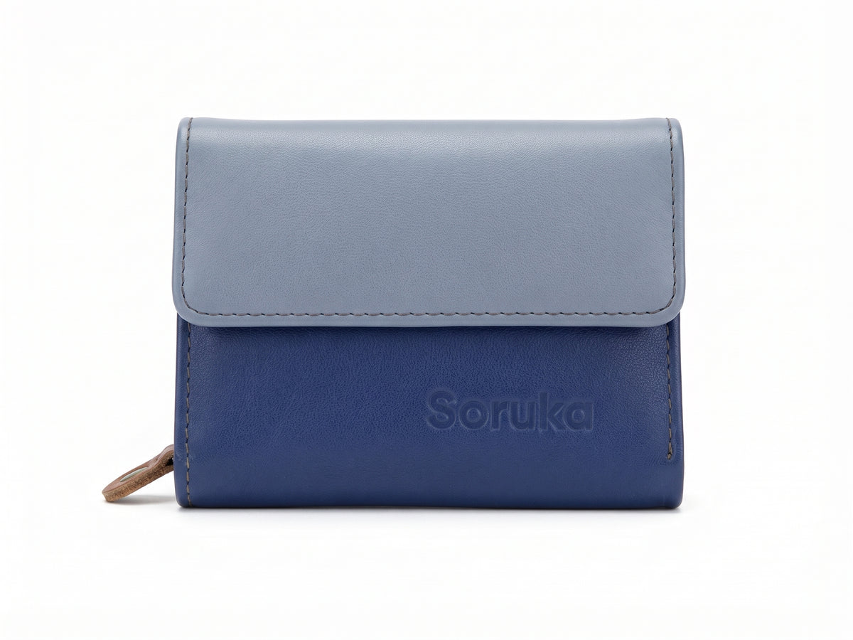 Cartera piel azul