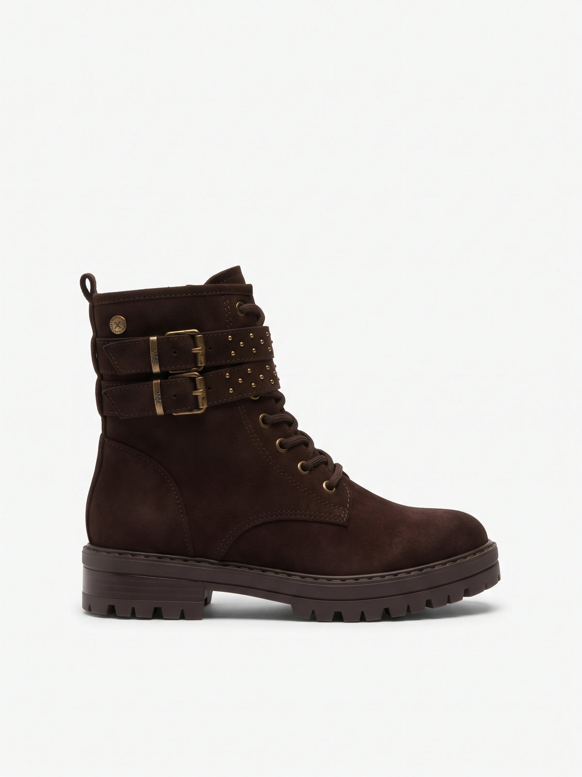 Bota militar mujer marrón doble hebilla