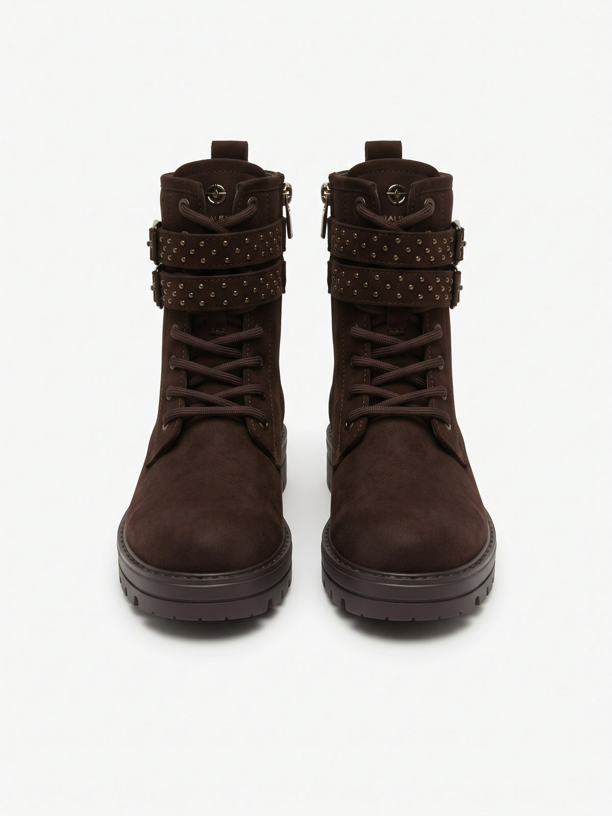 Bota militar mujer marrón doble hebilla