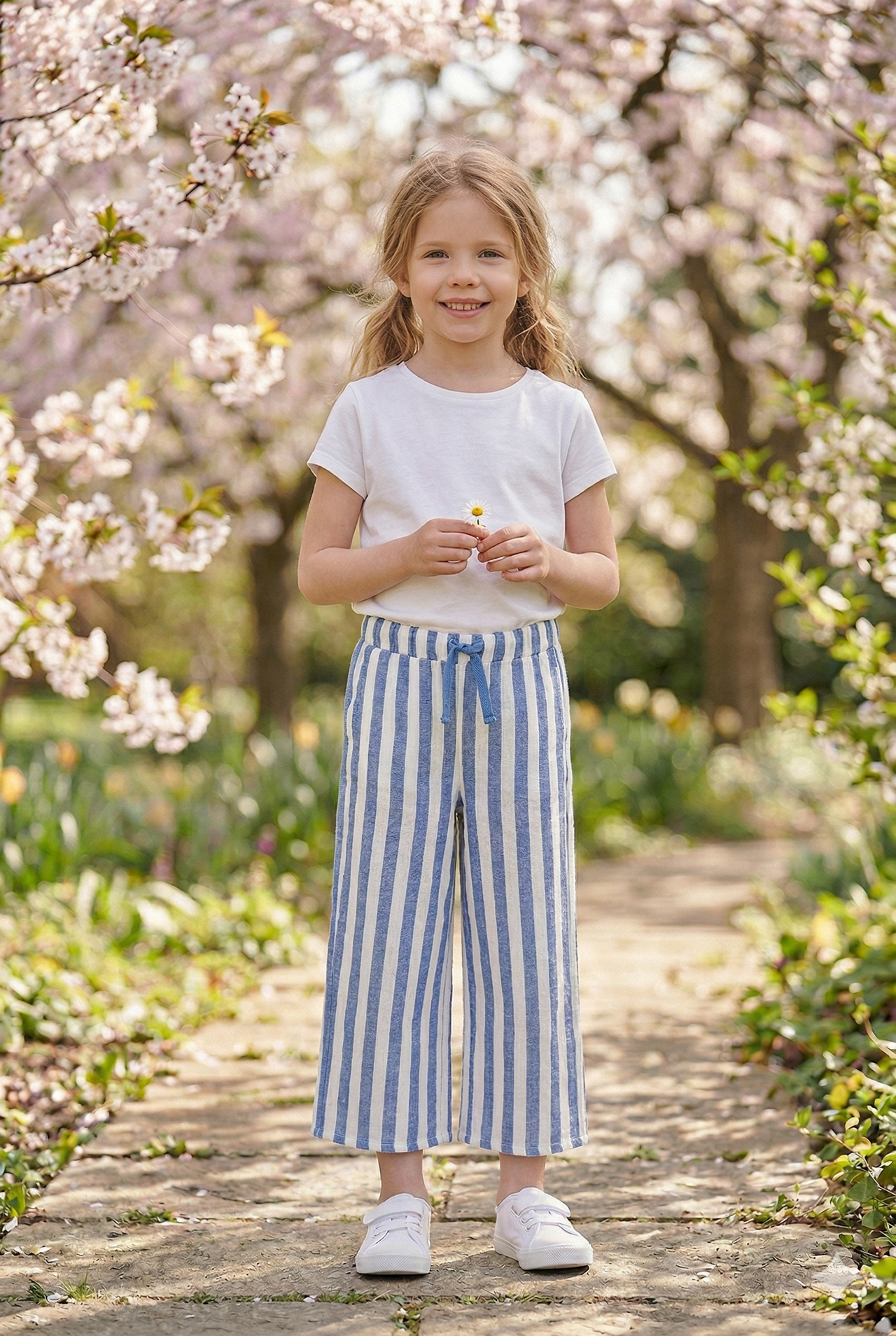 Pantalón lino listado de niña