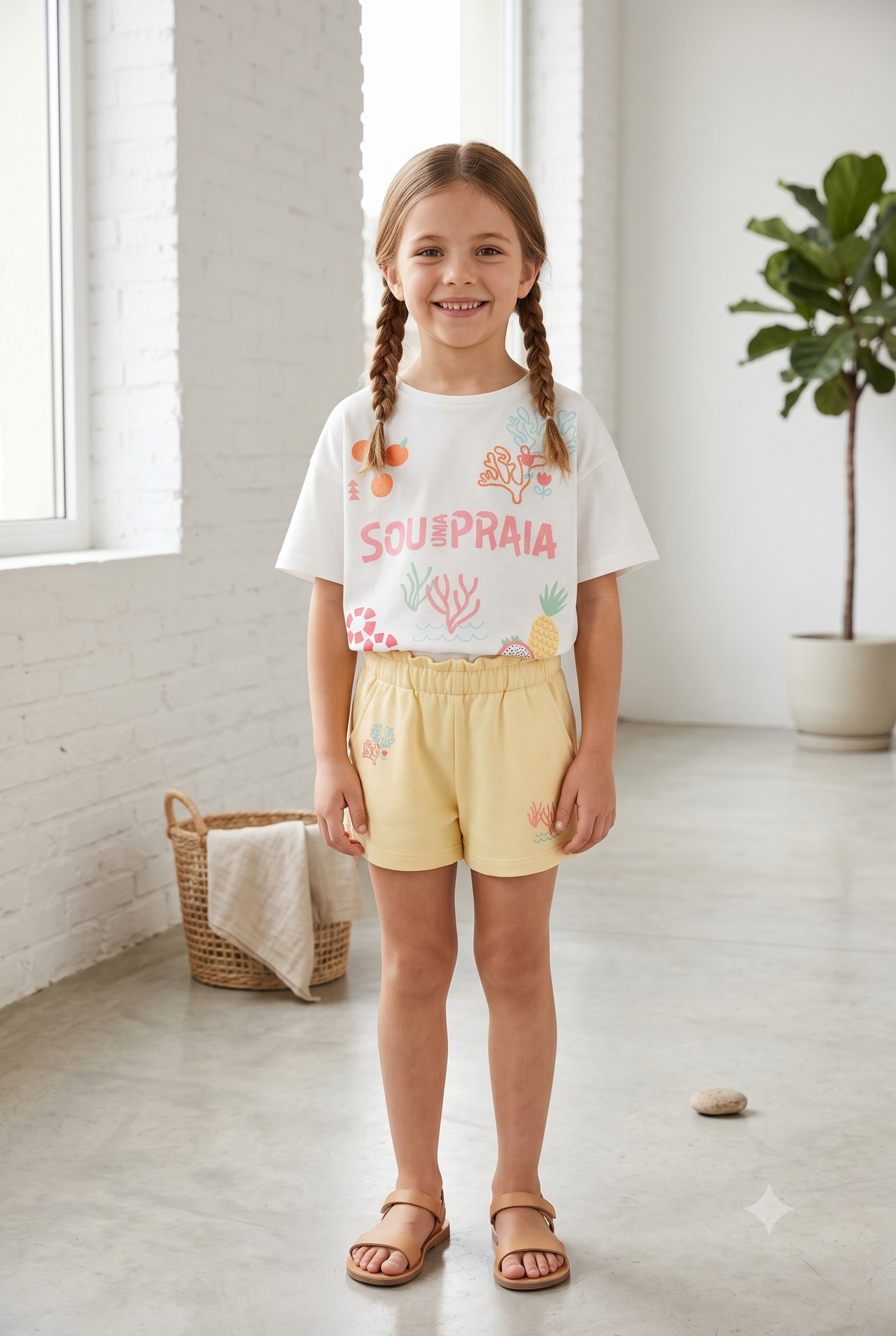 Short algodón con cintura paperbag niña