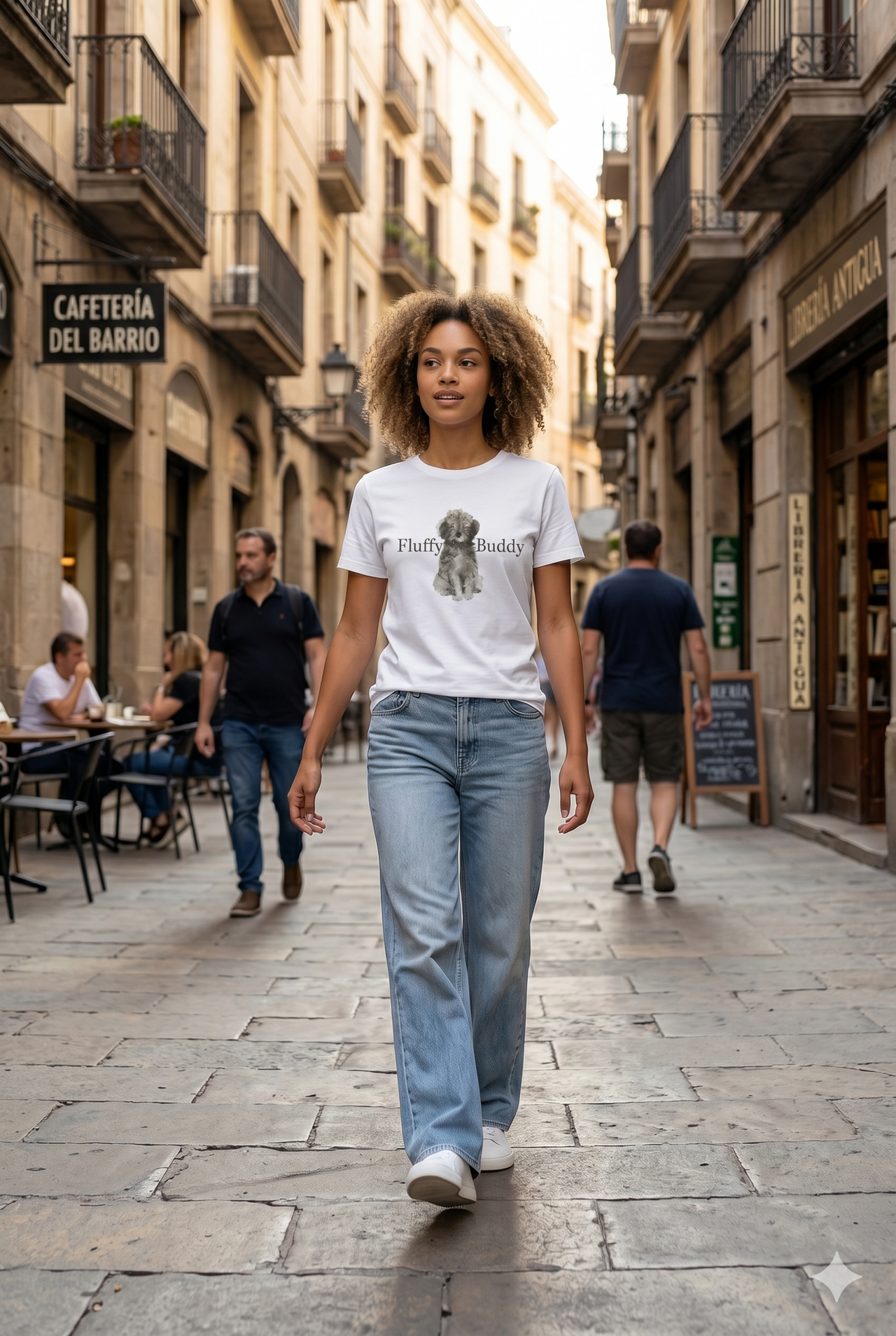 Camiseta blanca de manga corta con estampado de perrito 