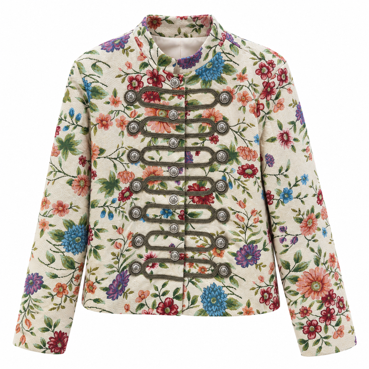Cazadora alamares estampada inspiración militar