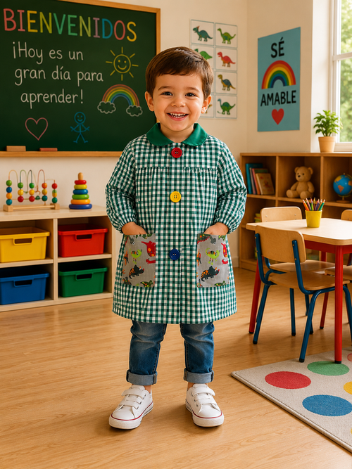 Mandilón bata escolar dinosaurios