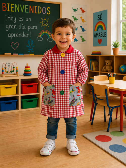 Mandilón bata escolar dinosaurios