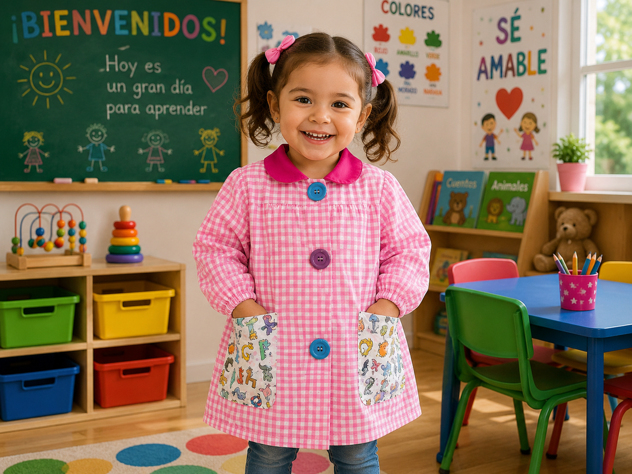 Mandilón bata escolar  letras y animales