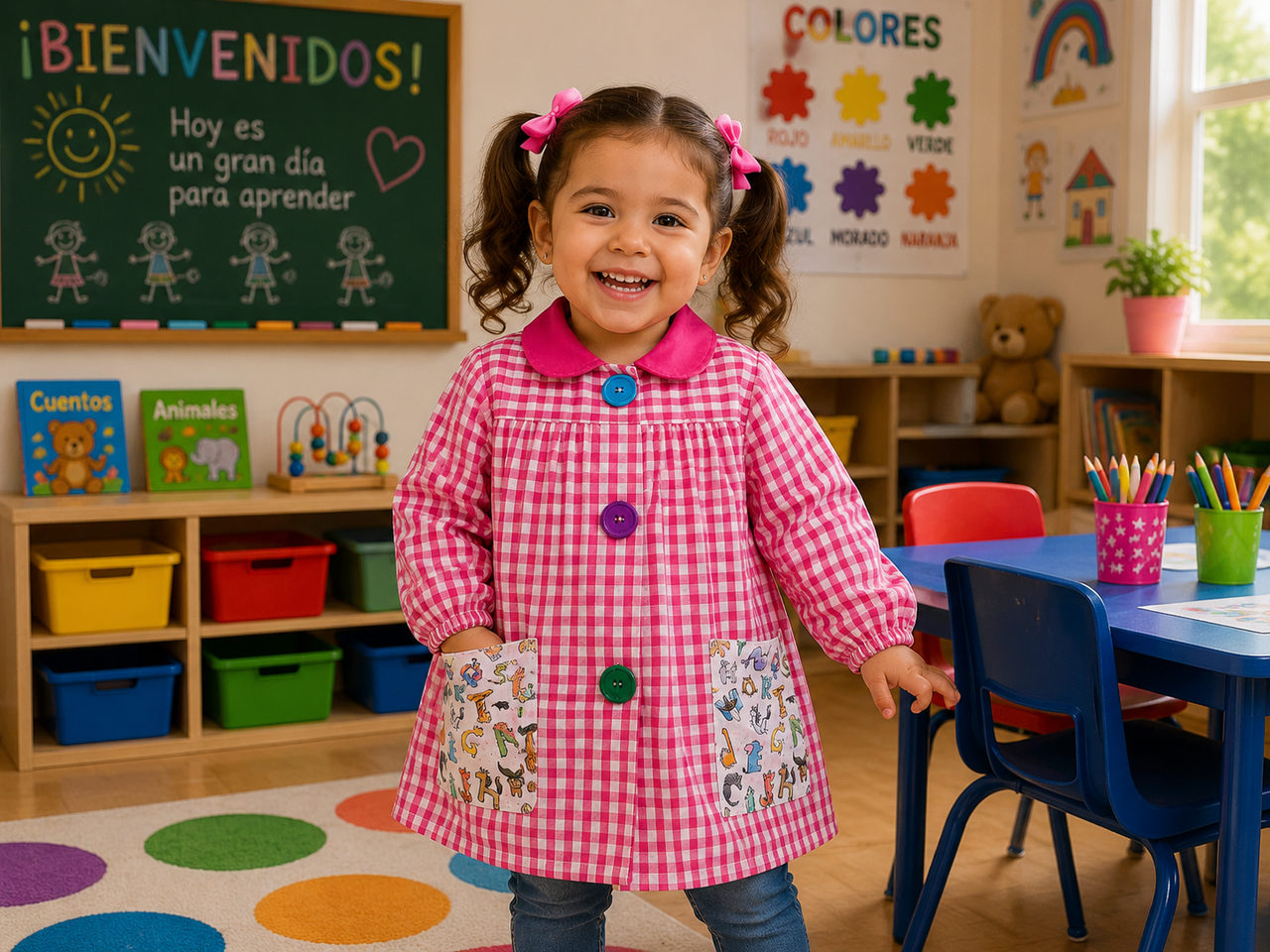 Mandilón bata escolar  letras y animales