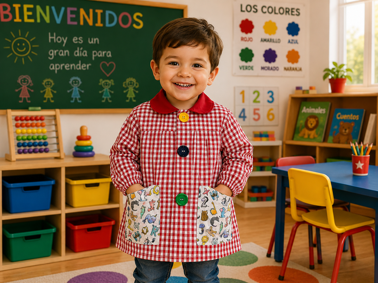 Mandilón bata escolar  letras y animales
