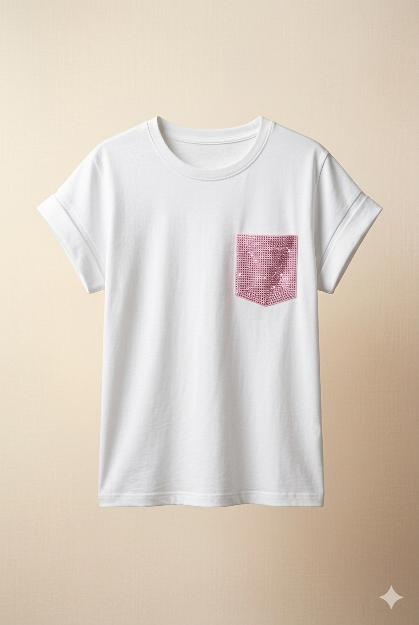 Camiseta bolsillo brillos