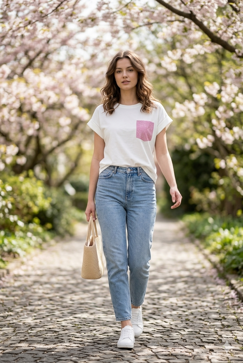 Camiseta bolsillo brillos