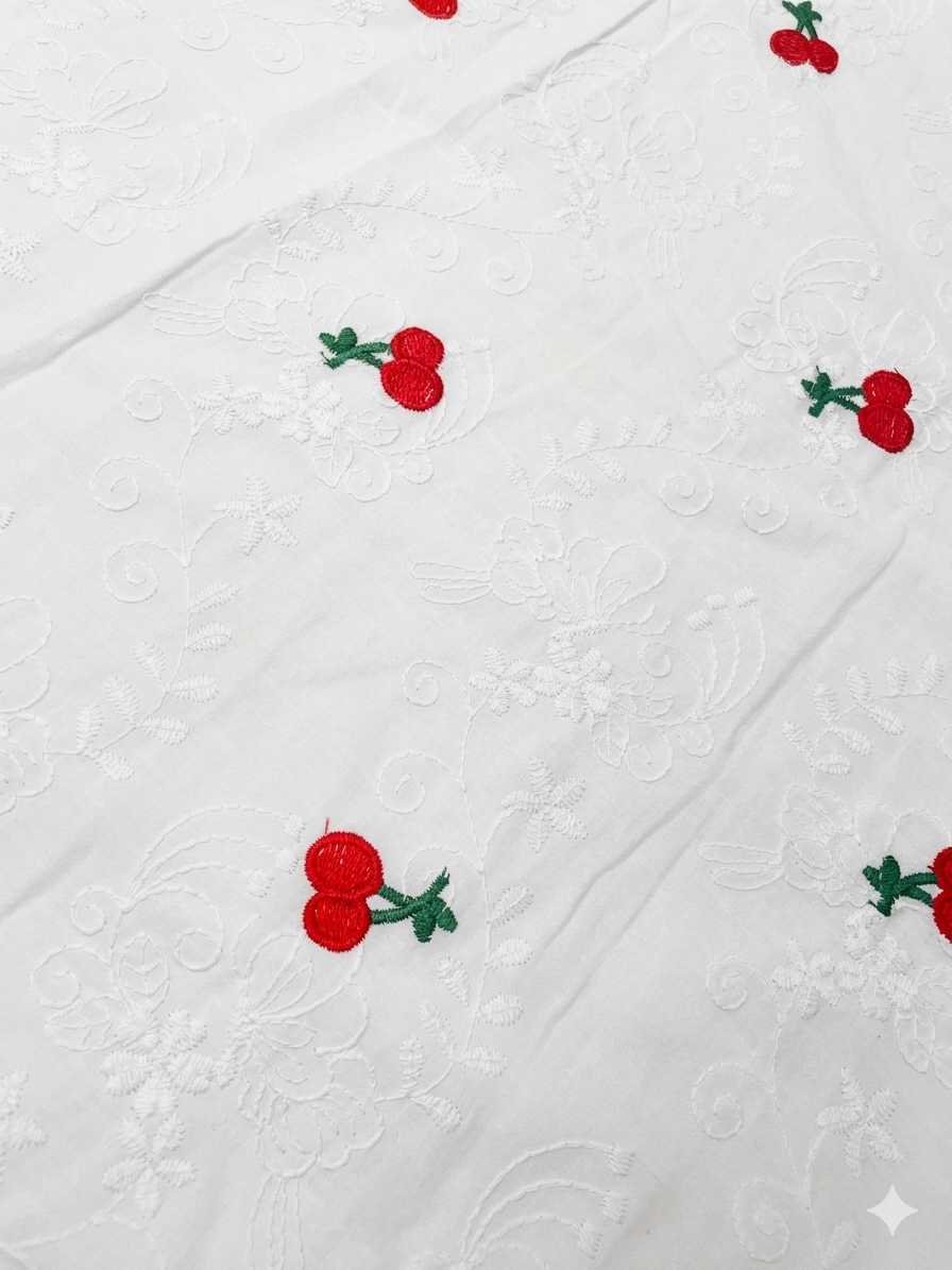 Camiseta con bordado cerezas