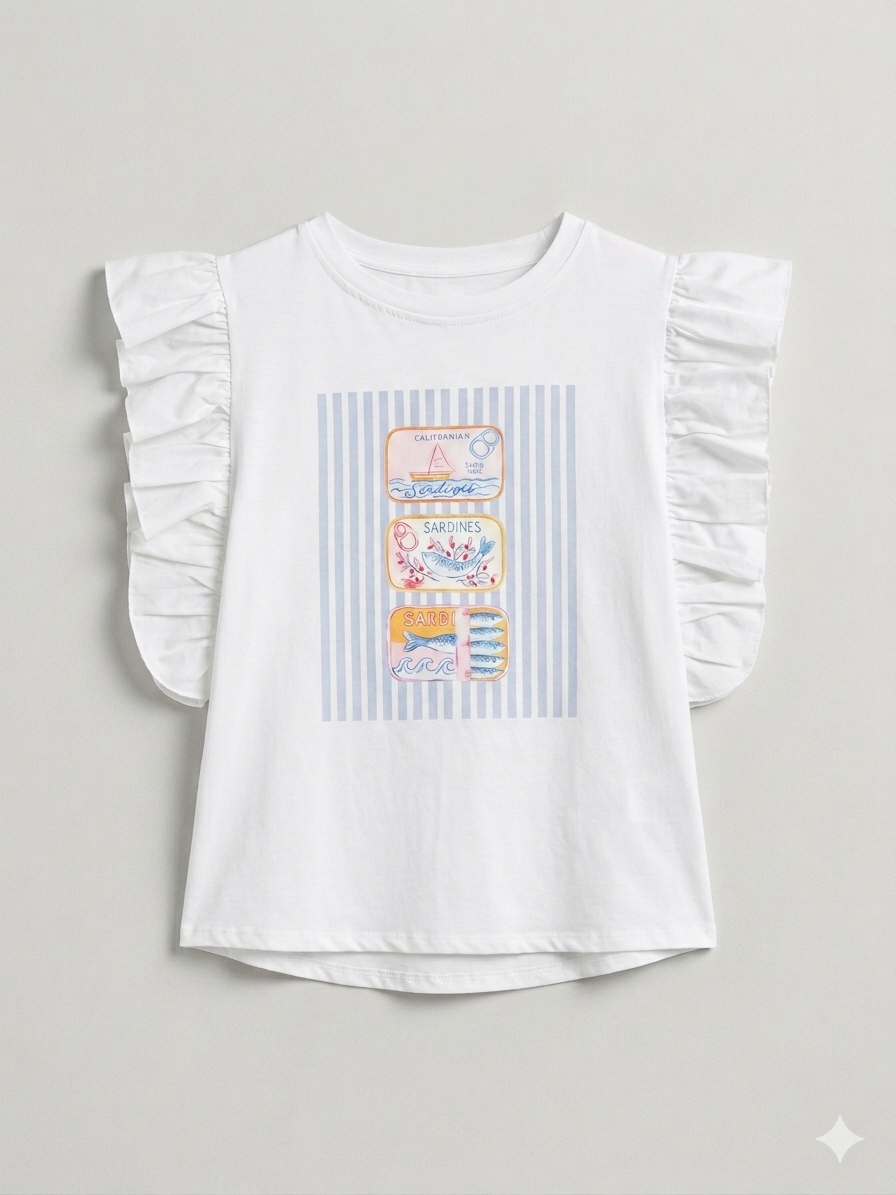 Camiseta volantes estampado delantero