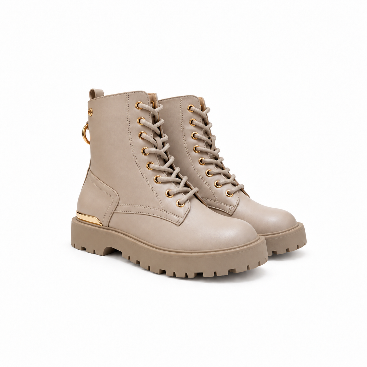 Bota militar beige detalle dorados