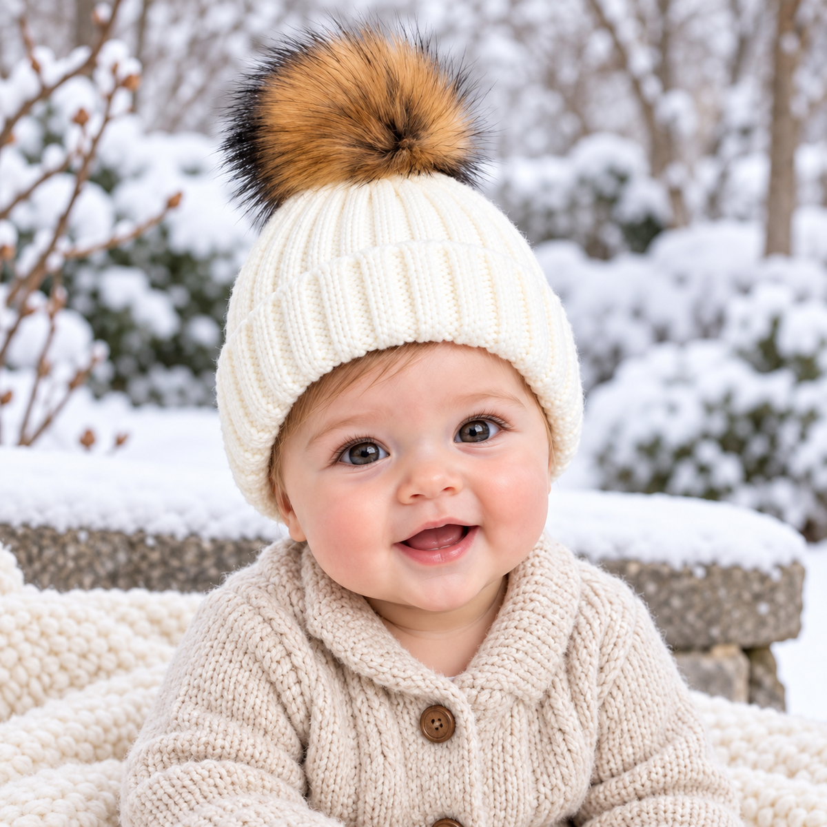 Gorro bebe crudo con pelo natural