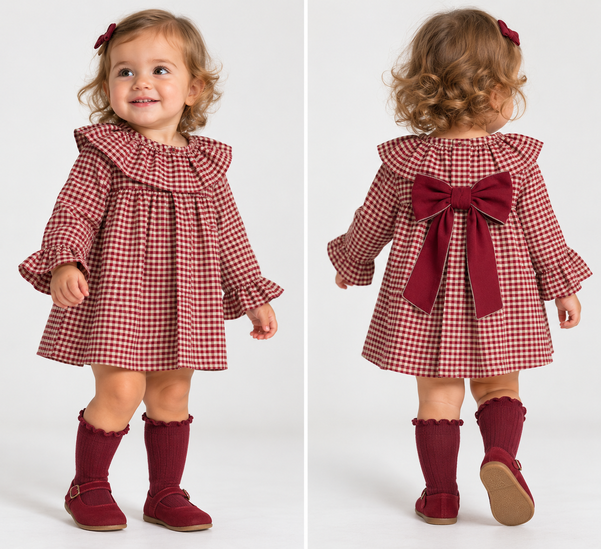 Vestido vichy niña manga larga