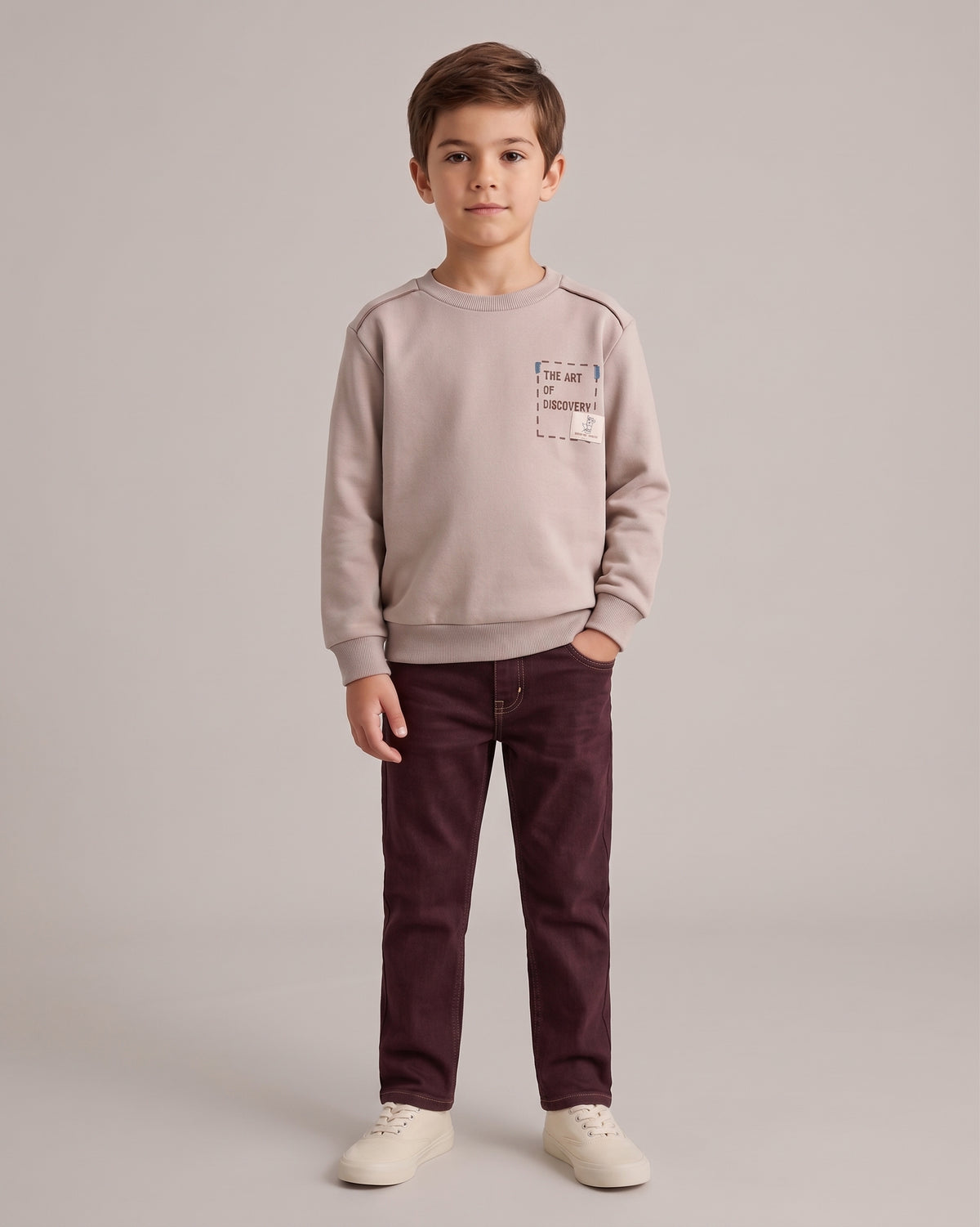 Sudadera sin capucha beige niño.