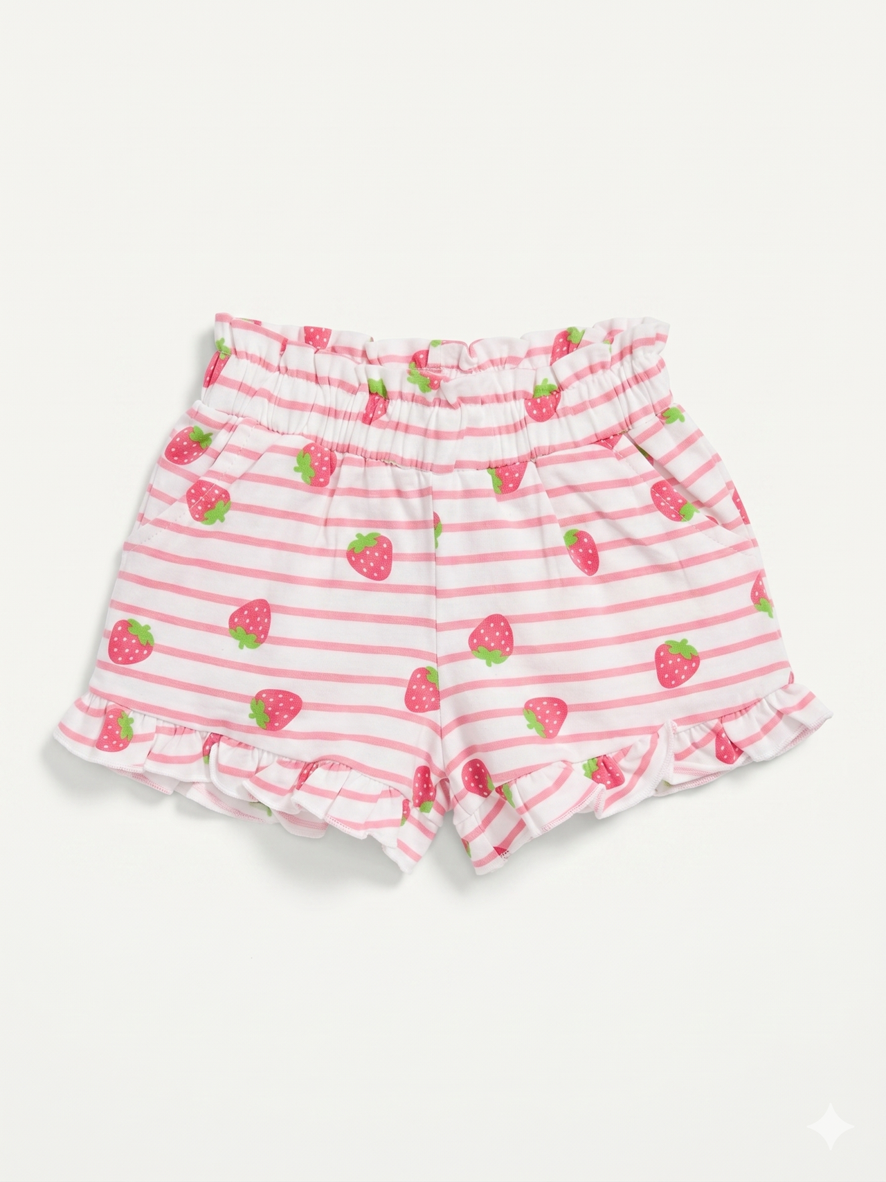 Pantalón corto de niña con volantes y fresas.