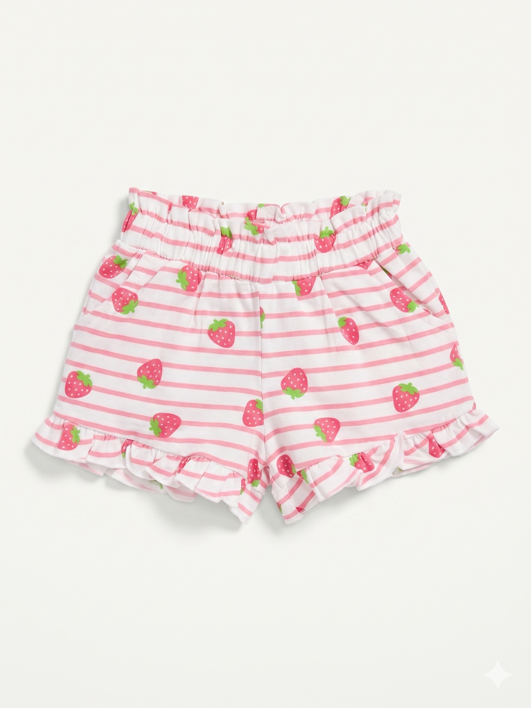Pantalón corto de niña con volantes y fresas.