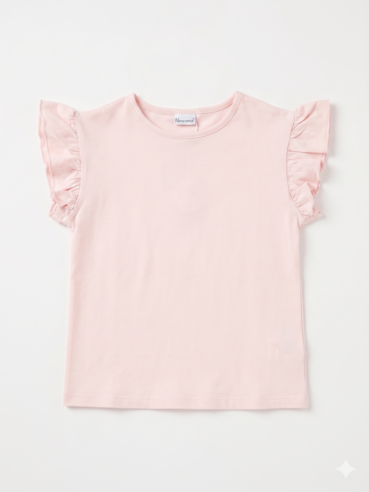 Camiseta lisa algodón manga corta con volantes niña.