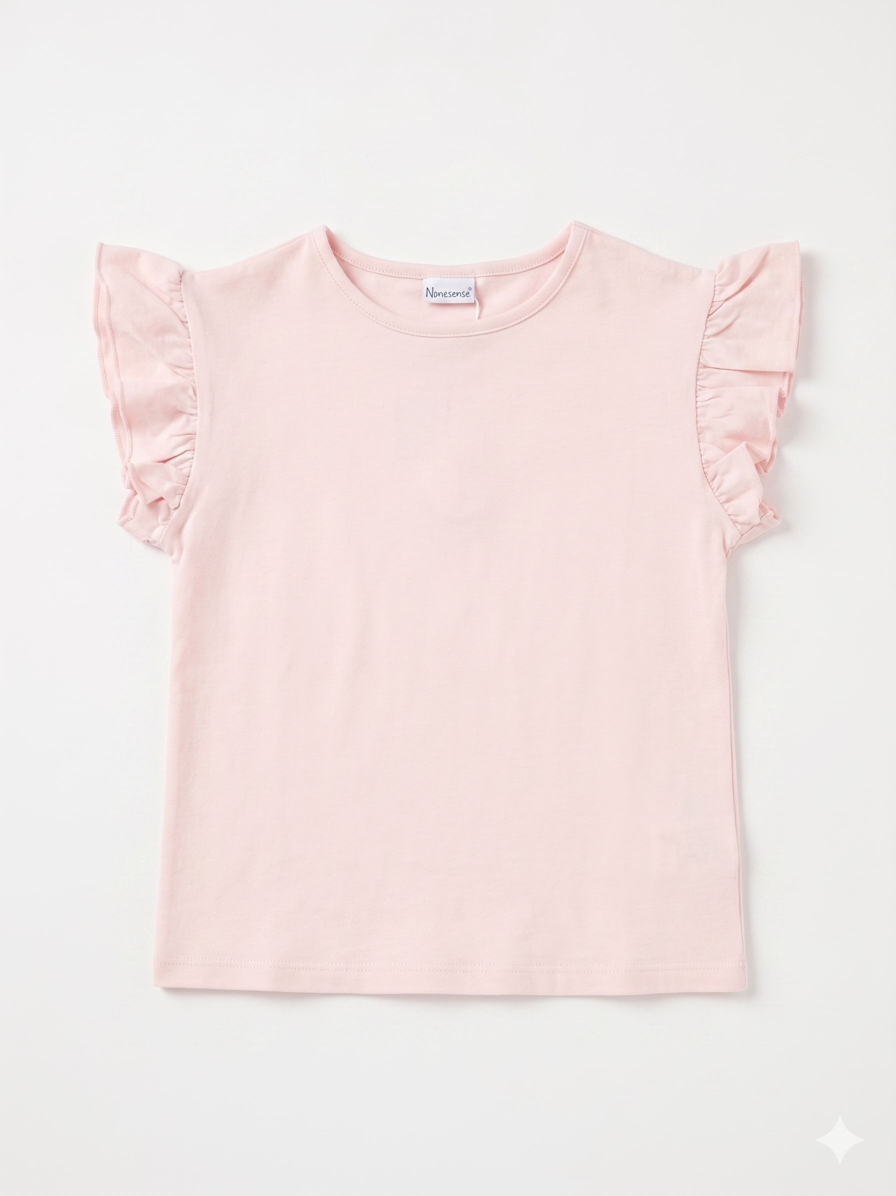 Camiseta lisa algodón manga corta con volantes niña.