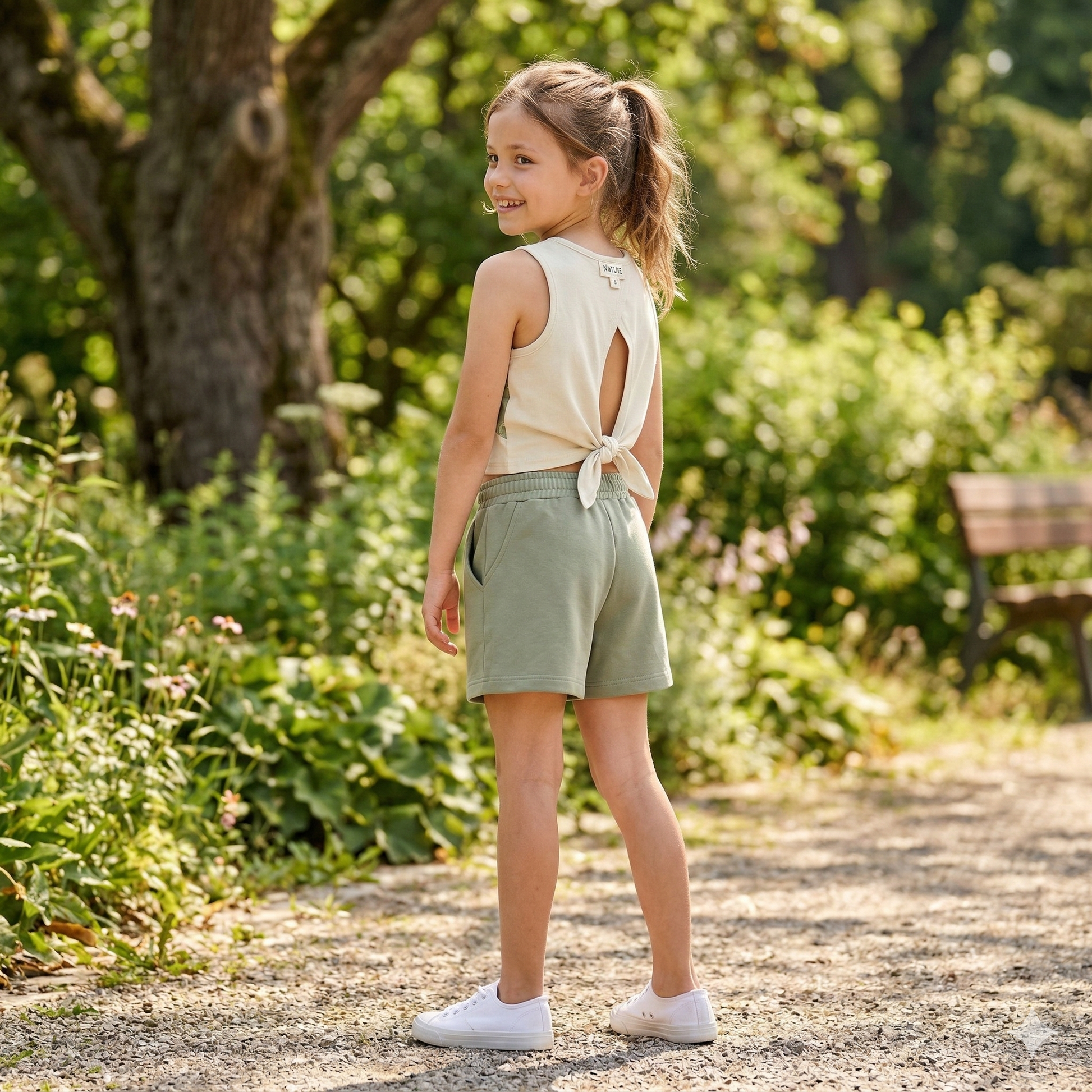 Camiseta de Niña Con Detalles en Verde