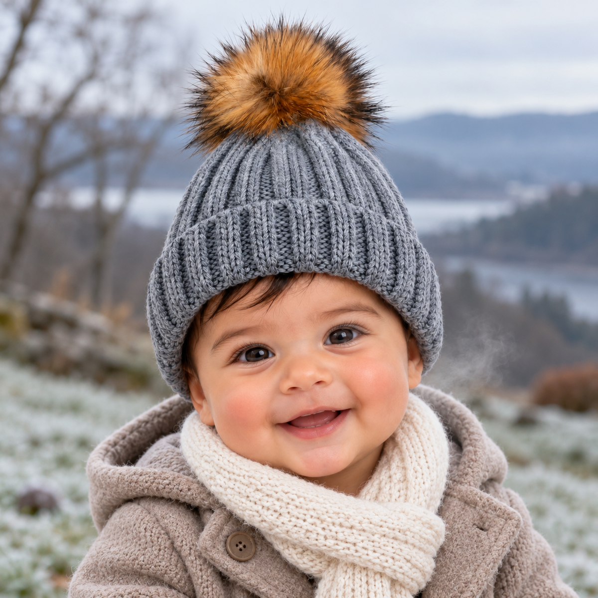 Gorro azul marino bebe con pelo natural
