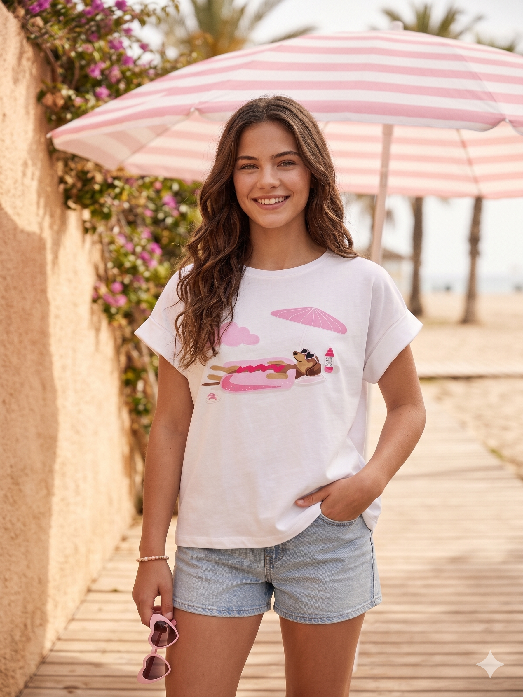 Camiseta manga vuelta perro estampado chica.
