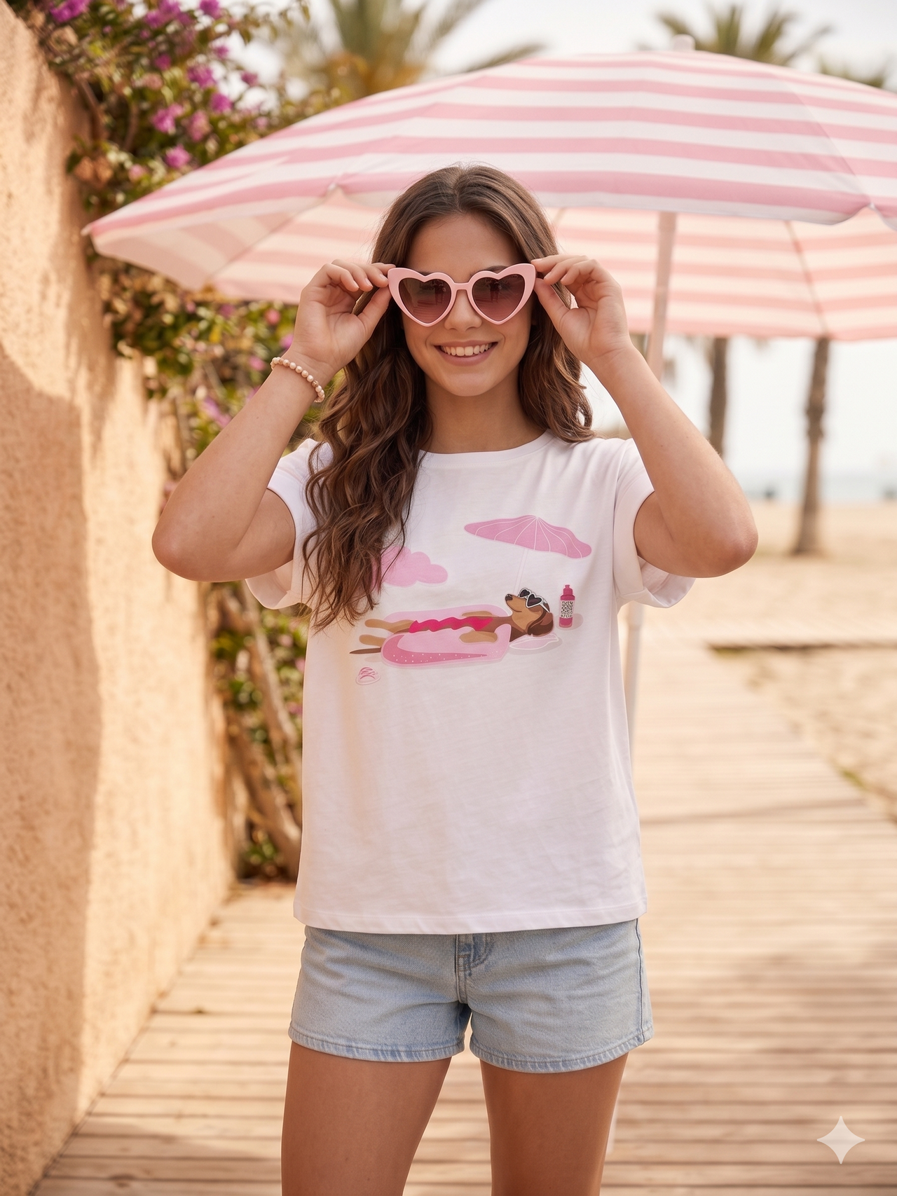 Camiseta manga vuelta perro estampado chica.