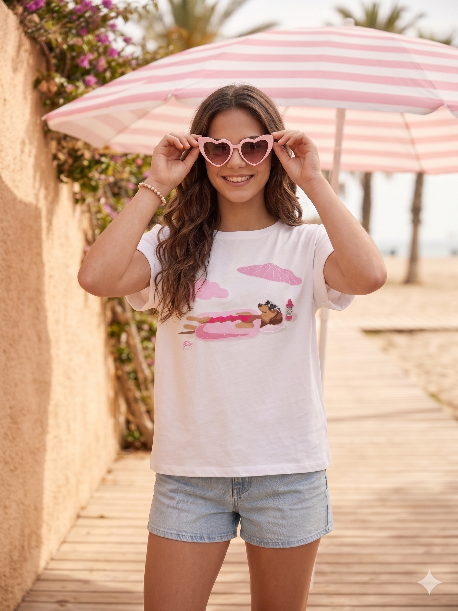 Camiseta manga vuelta perro estampado chica.