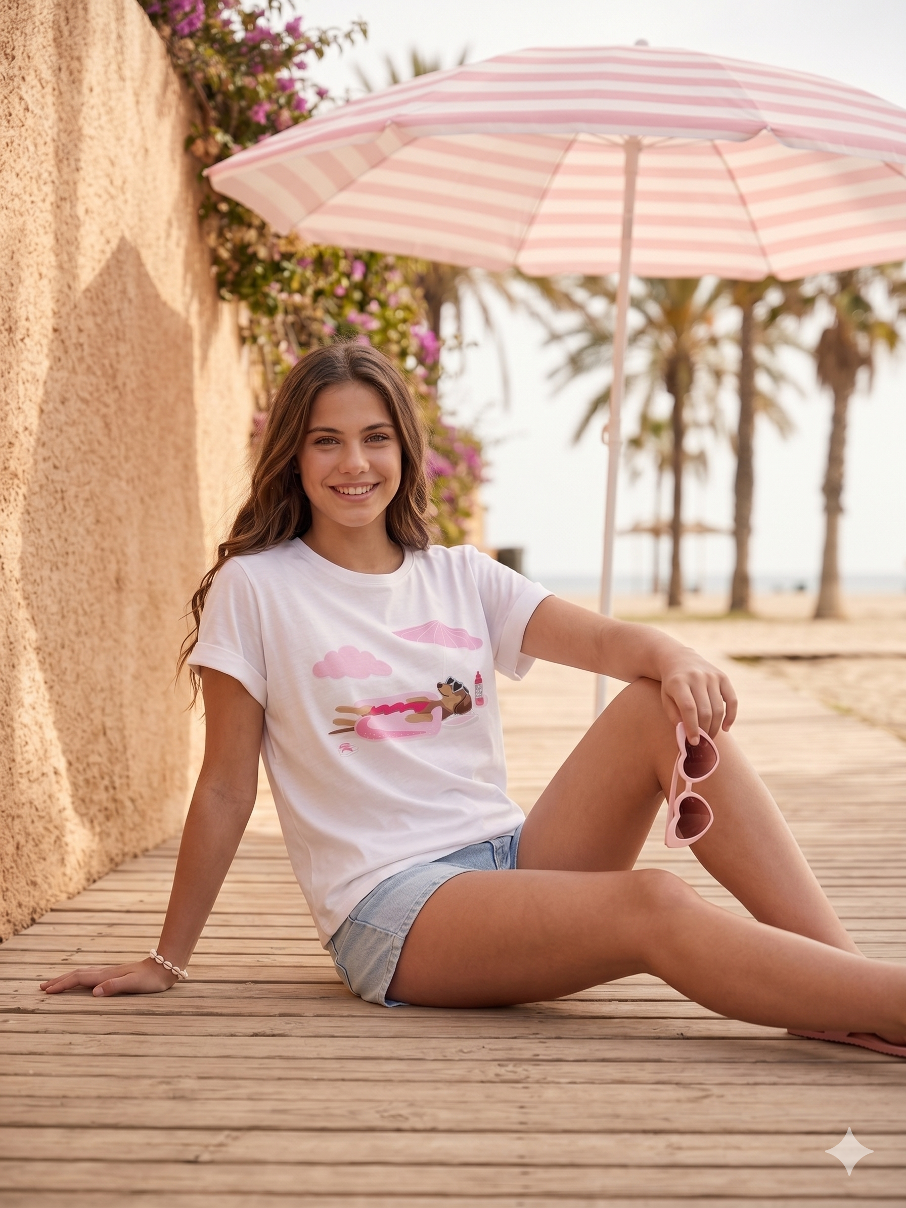 Camiseta manga vuelta perro estampado chica.