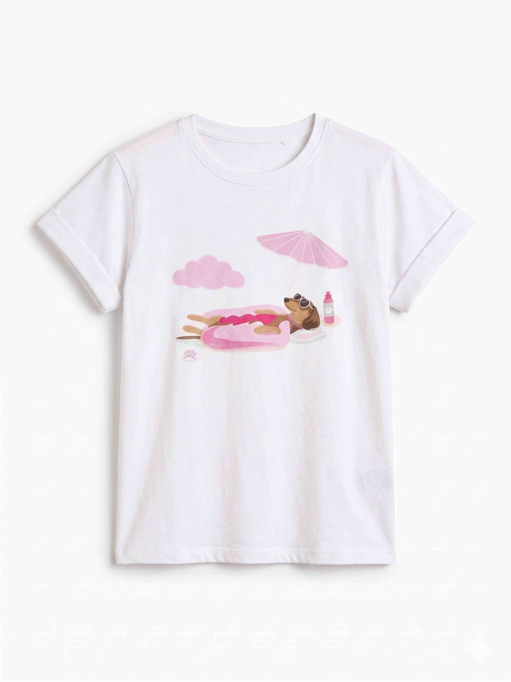 Camiseta manga vuelta perro estampado chica.