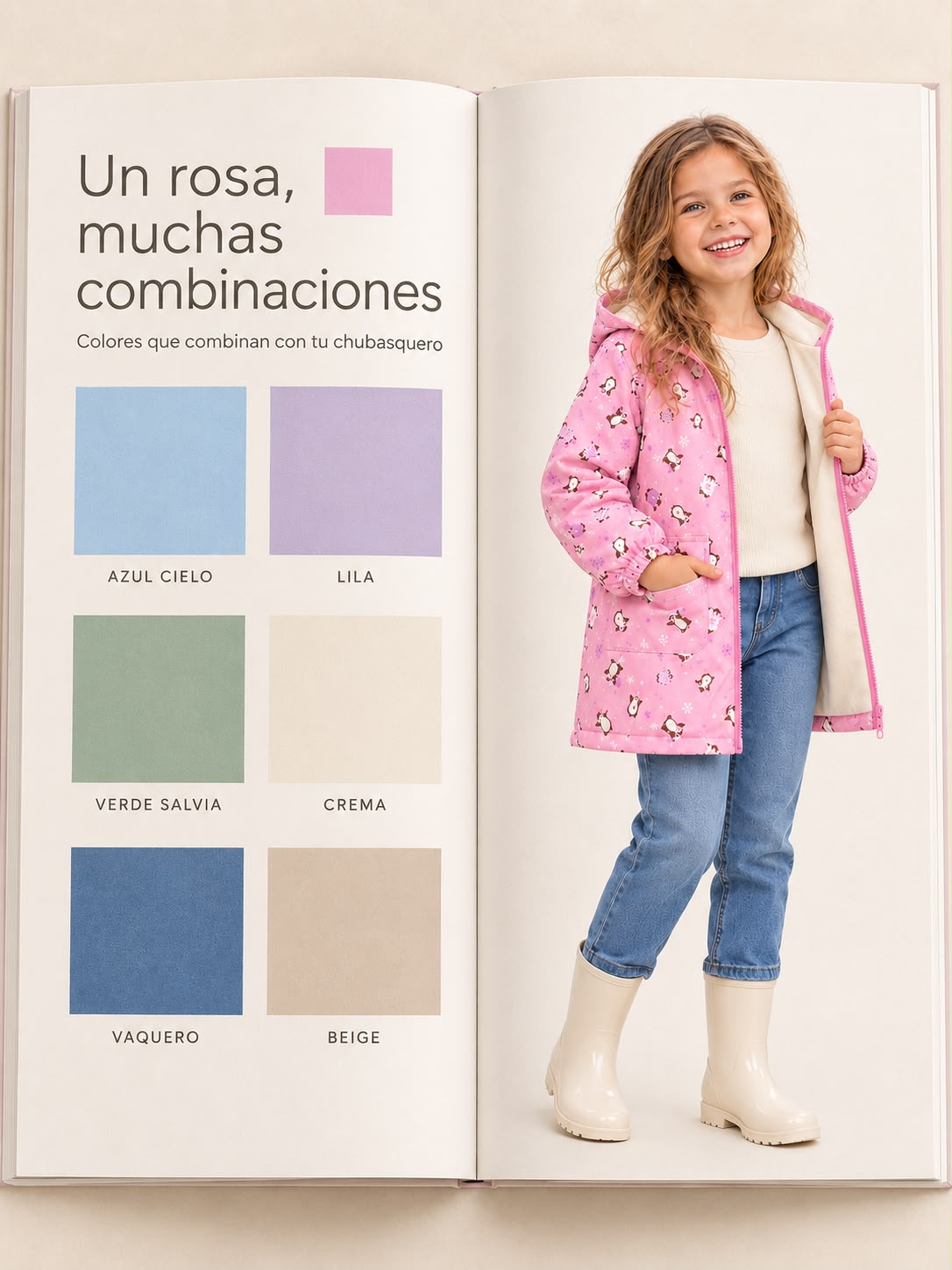 Chubasquero niña forro polar pingüinos