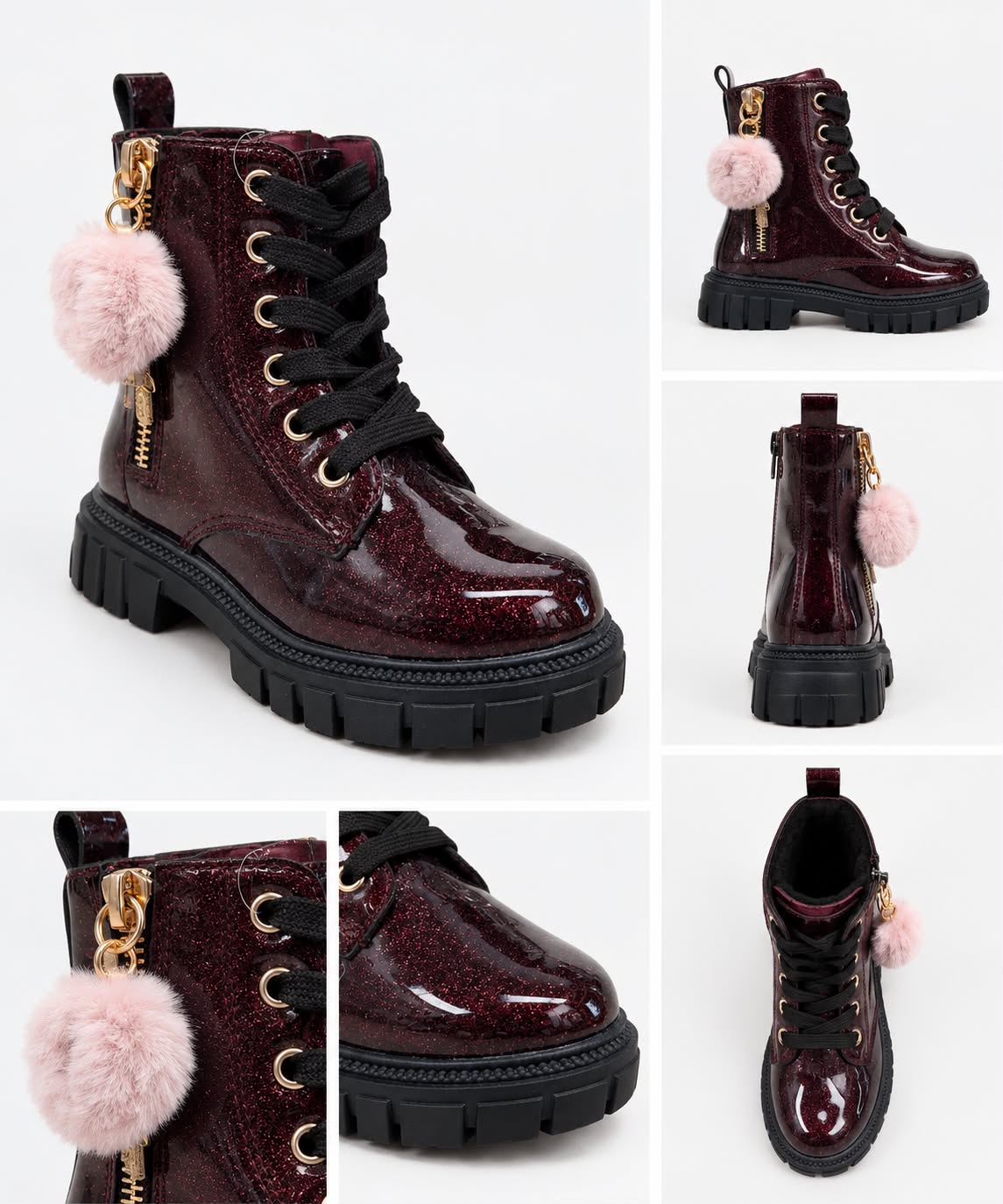 Bota militar purpurina corazón