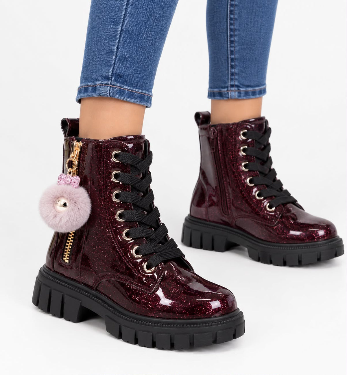 Bota militar purpurina corazón