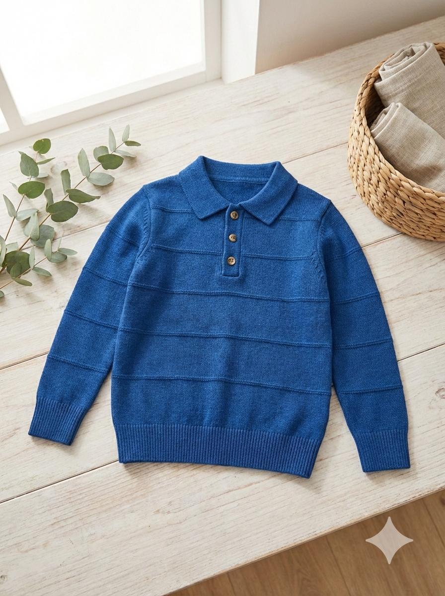 Polo manga larga azul niño