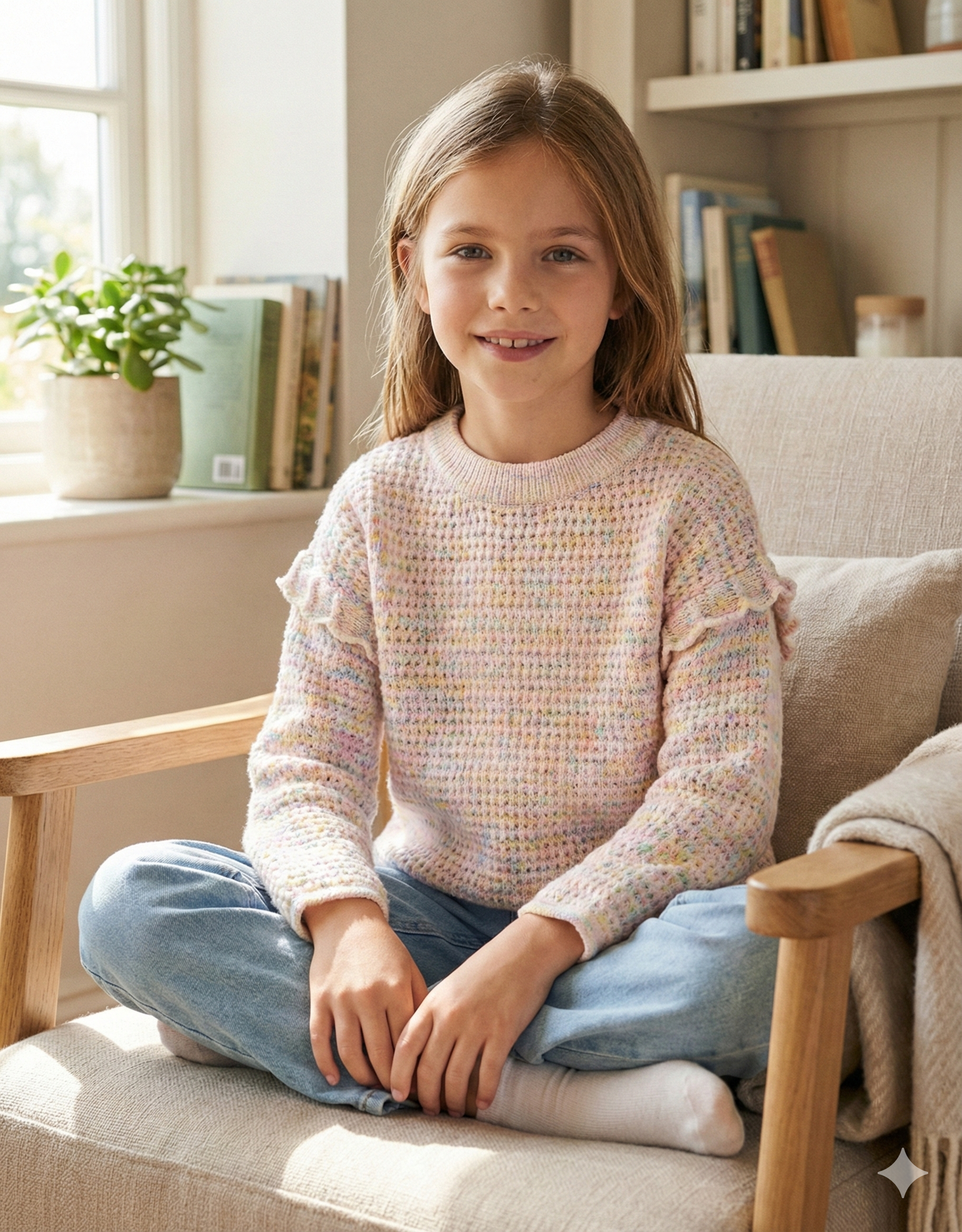 Jersey De Punto Con Volante En Manga Niña