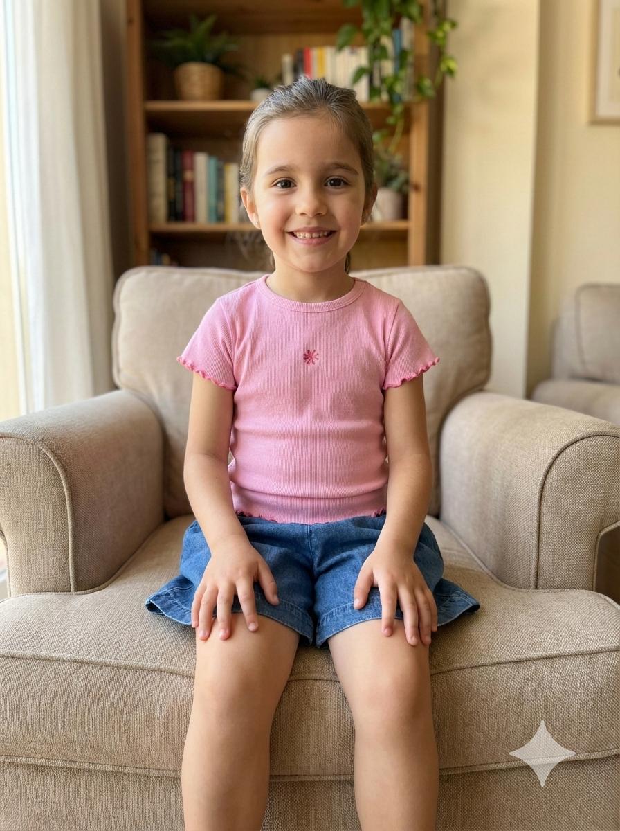 Camiseta  Manga Corta Canalé con Volante