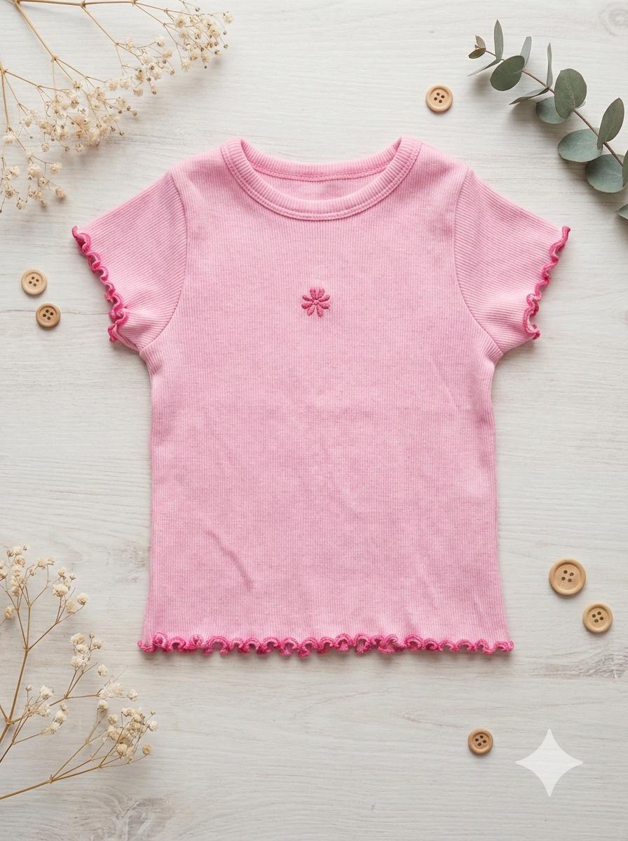 Camiseta  Manga Corta Canalé con Volante