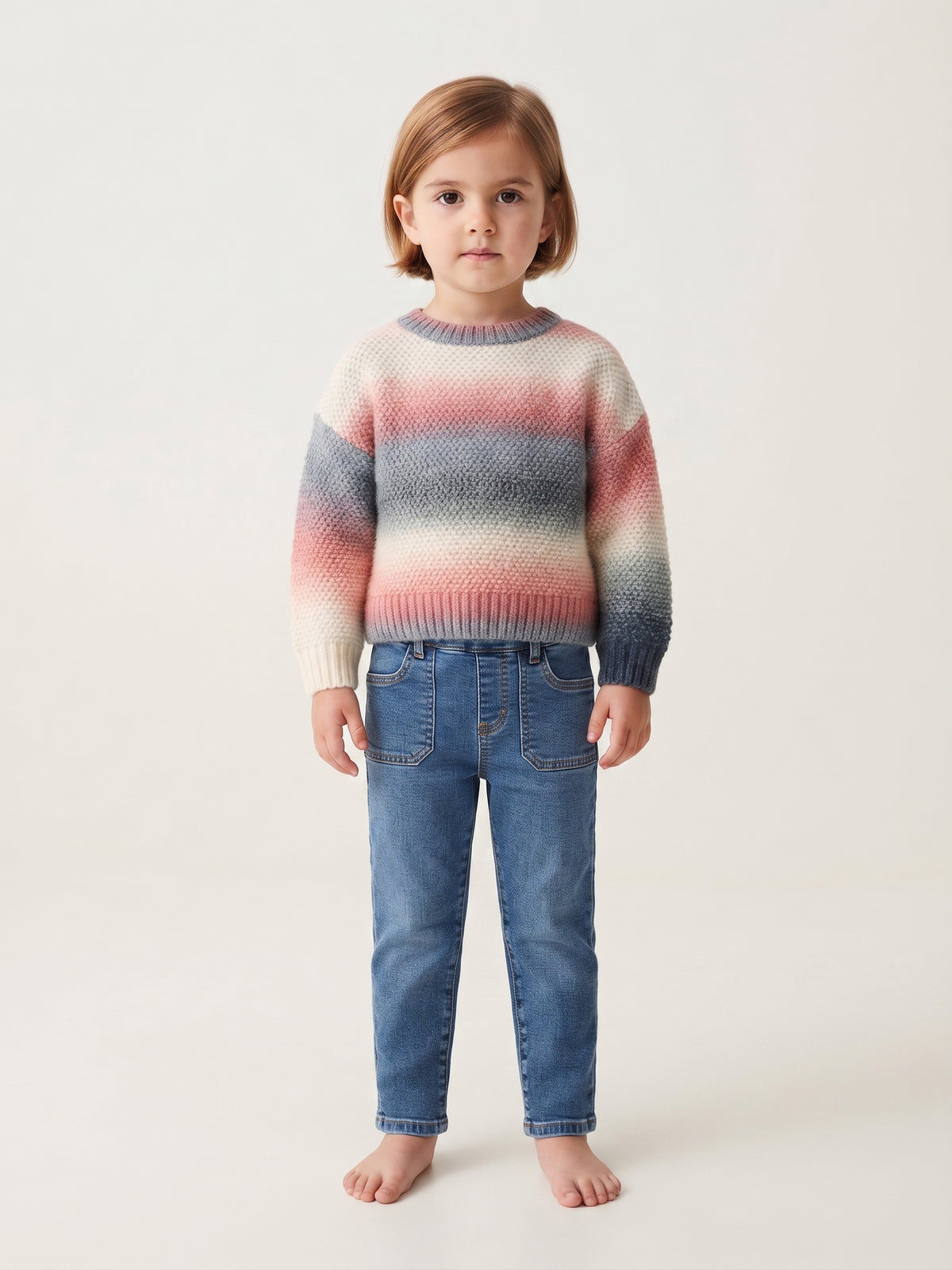Jersey de punto cuello redondo, diseño degradado, niña.
