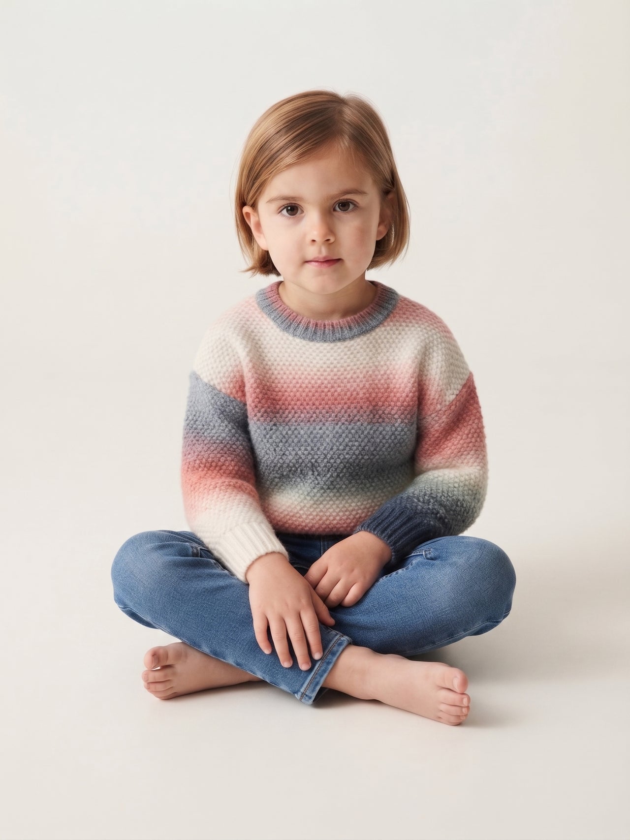 Jersey de punto cuello redondo, diseño degradado, niña.