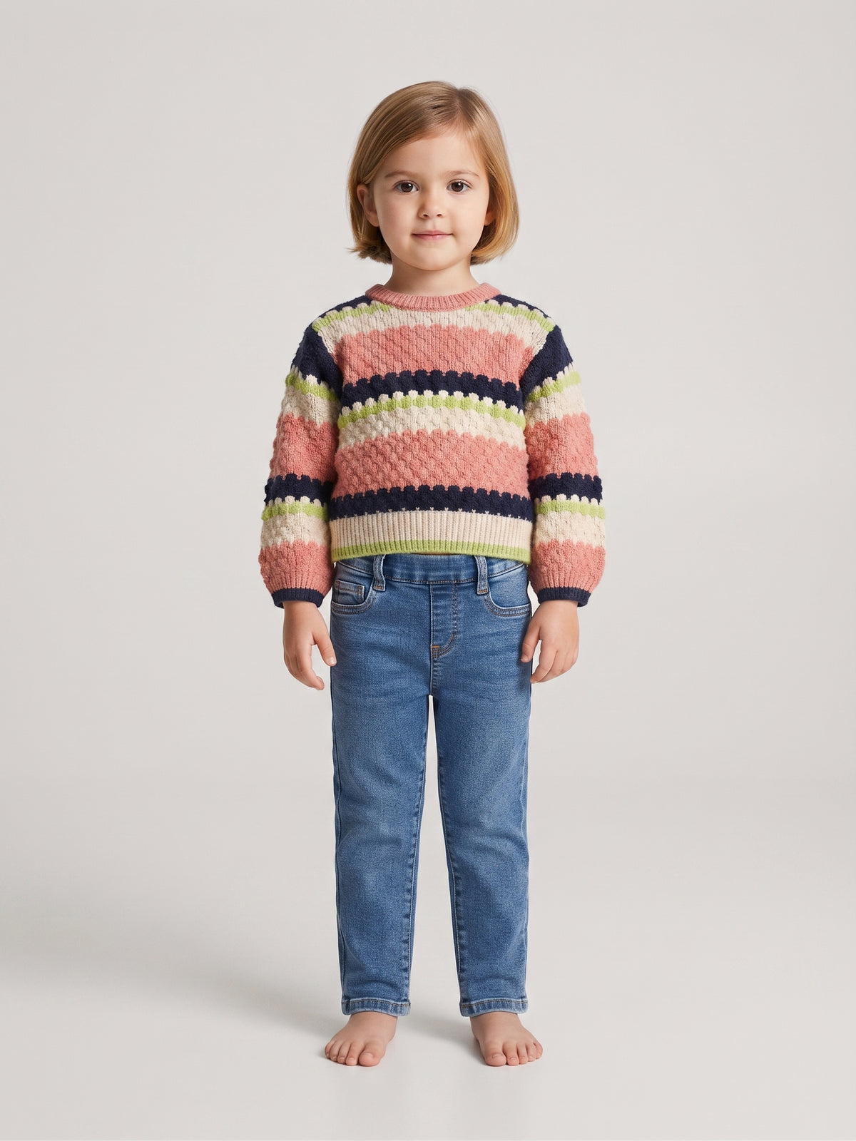 Jersey de punto a rayas cuello redondo, niña.
