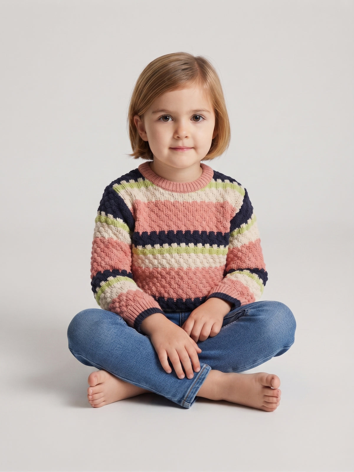 Jersey de punto a rayas cuello redondo, niña.
