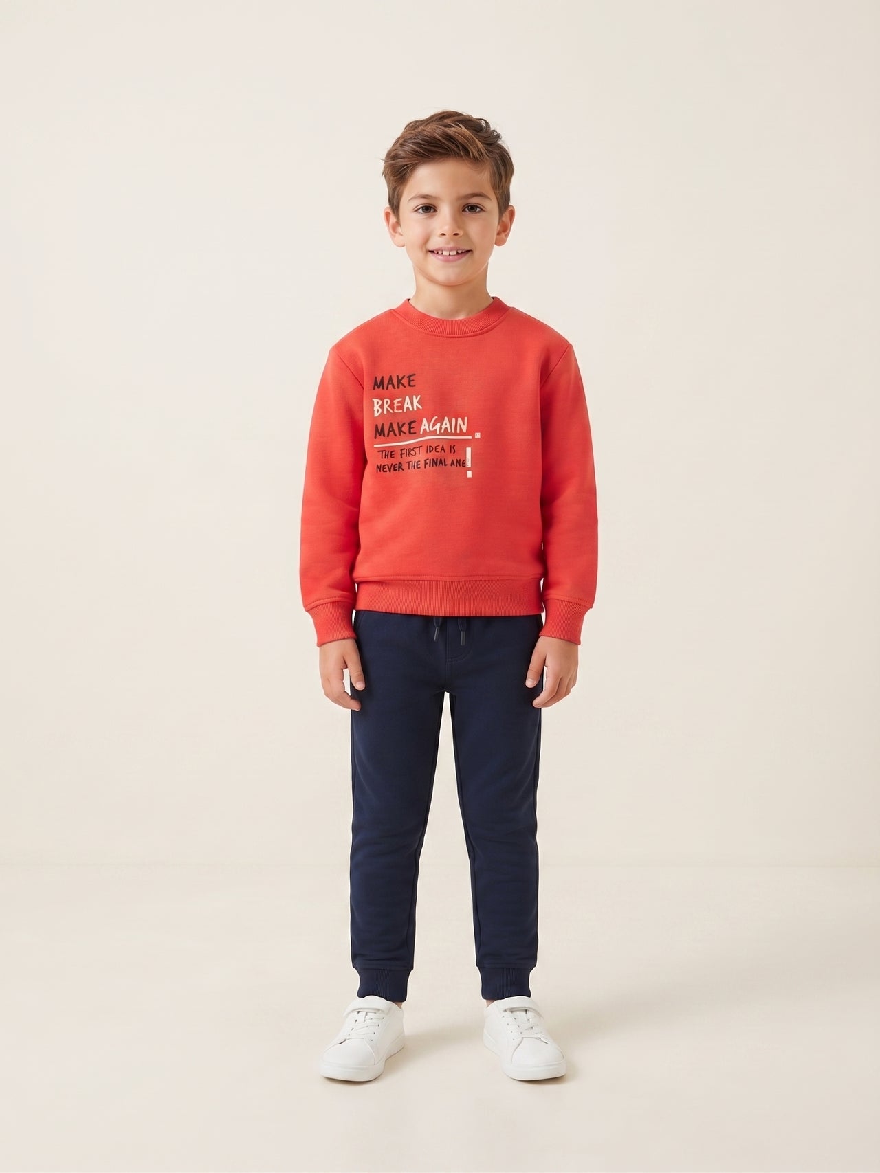 Sudadera sin capucha de felpa, rojo coral, niño.