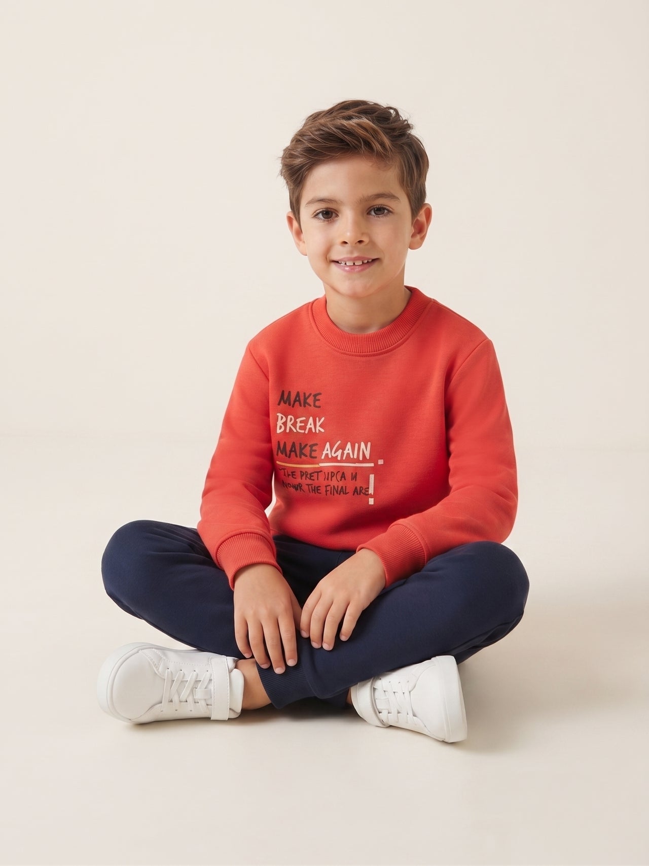 Sudadera sin capucha de felpa, rojo coral, niño.