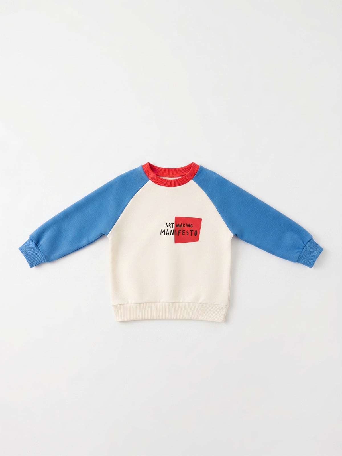Sudadera sin capucha de felpa, cuello redondo tricolor, niño.