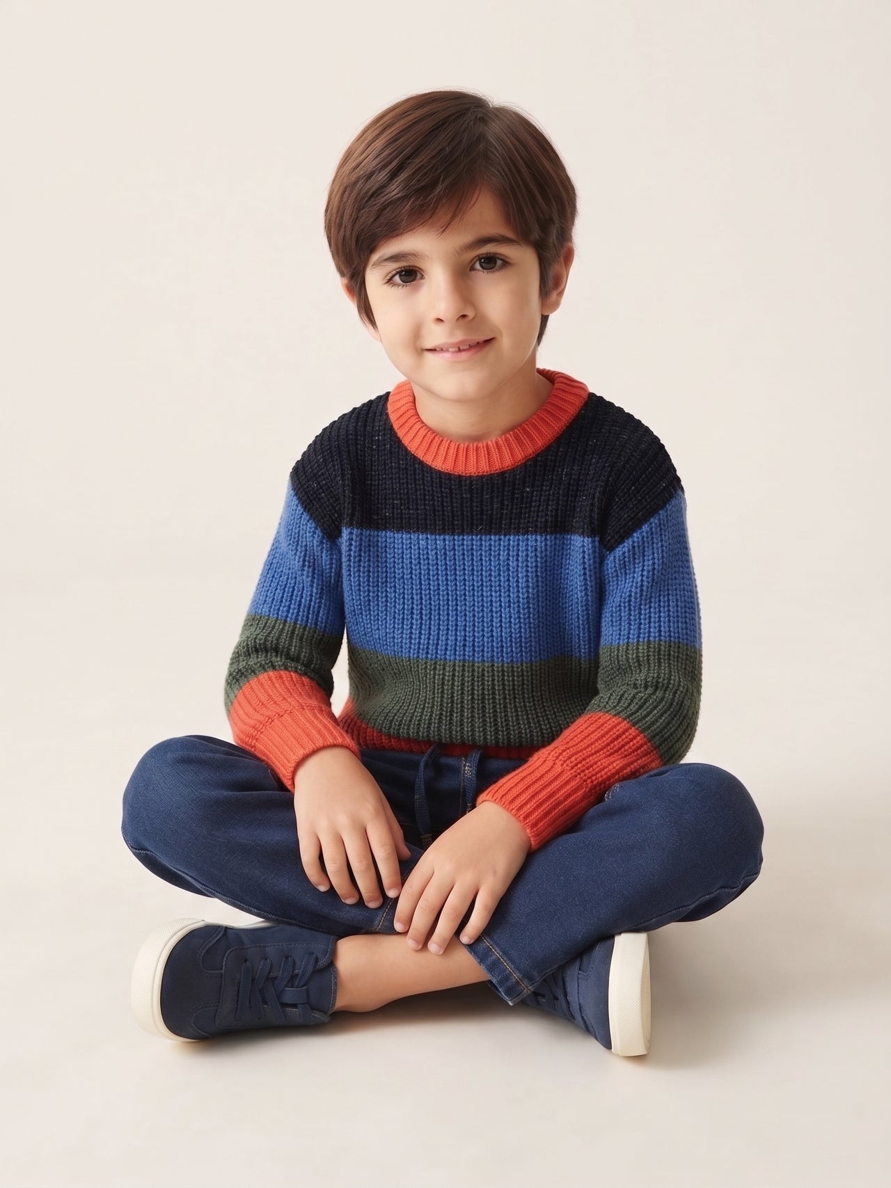 Jersey de punto texturizado de cuello redondo a rayas, niño.