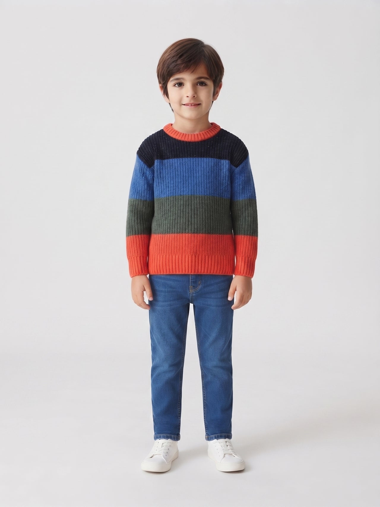 Jersey de punto texturizado de cuello redondo a rayas, niño.