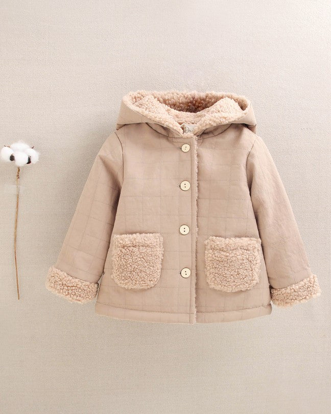 Abrigo Reversible De Bebé En Beige Con Capucha