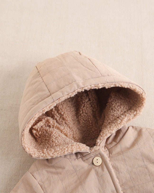Abrigo Reversible De Bebé En Beige Con Capucha