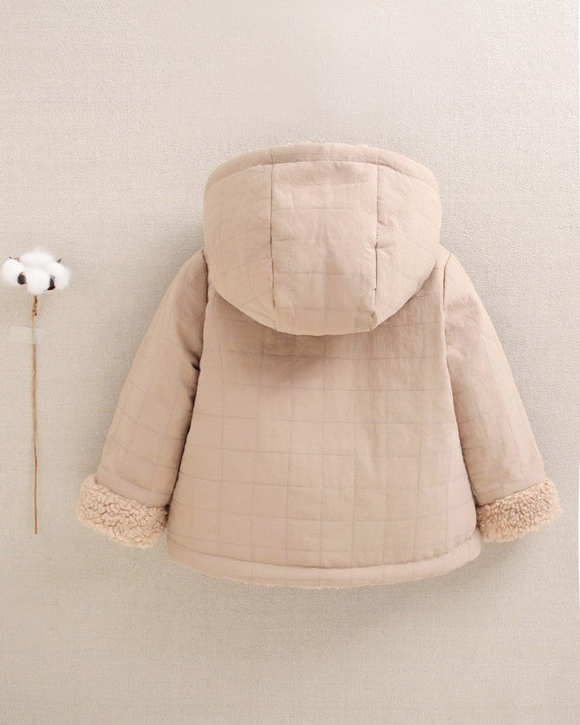Abrigo Reversible De Bebé En Beige Con Capucha